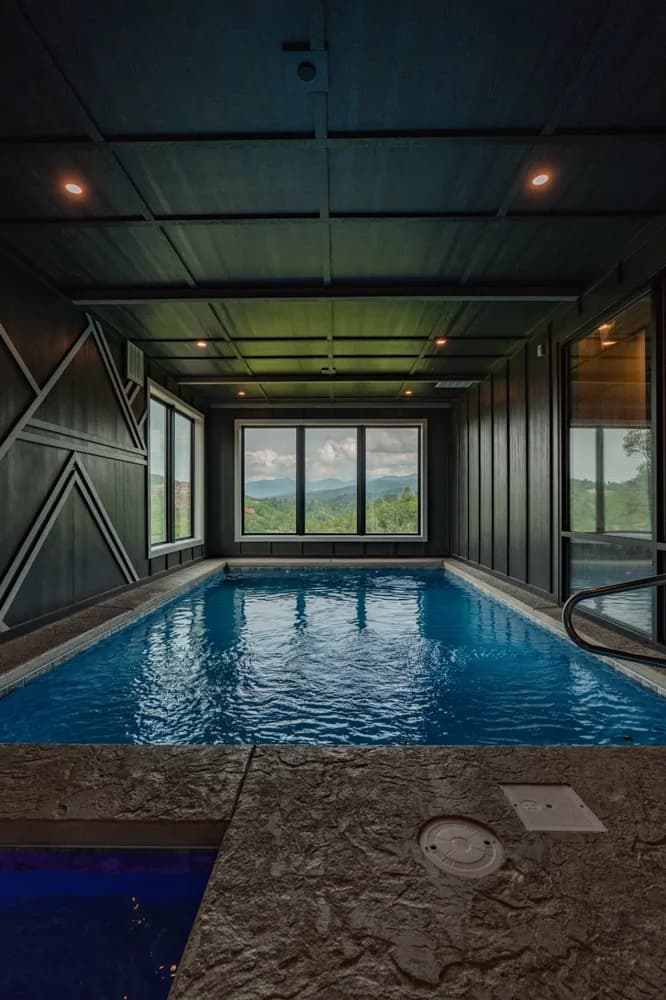 An indoor pool overlooking the Great Smoky Mountains, immaculately cleaned